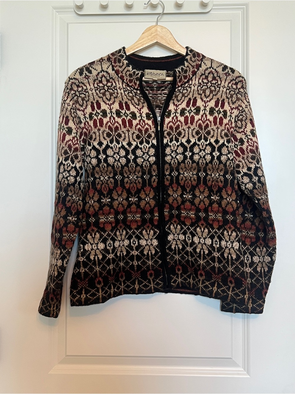 Black & Cream Alpaca Zip Cardigan